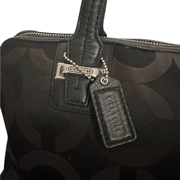 Coach Taylor Op Art Satchel Black Signature Fabric Silver Hardware - Picture 3 of 7